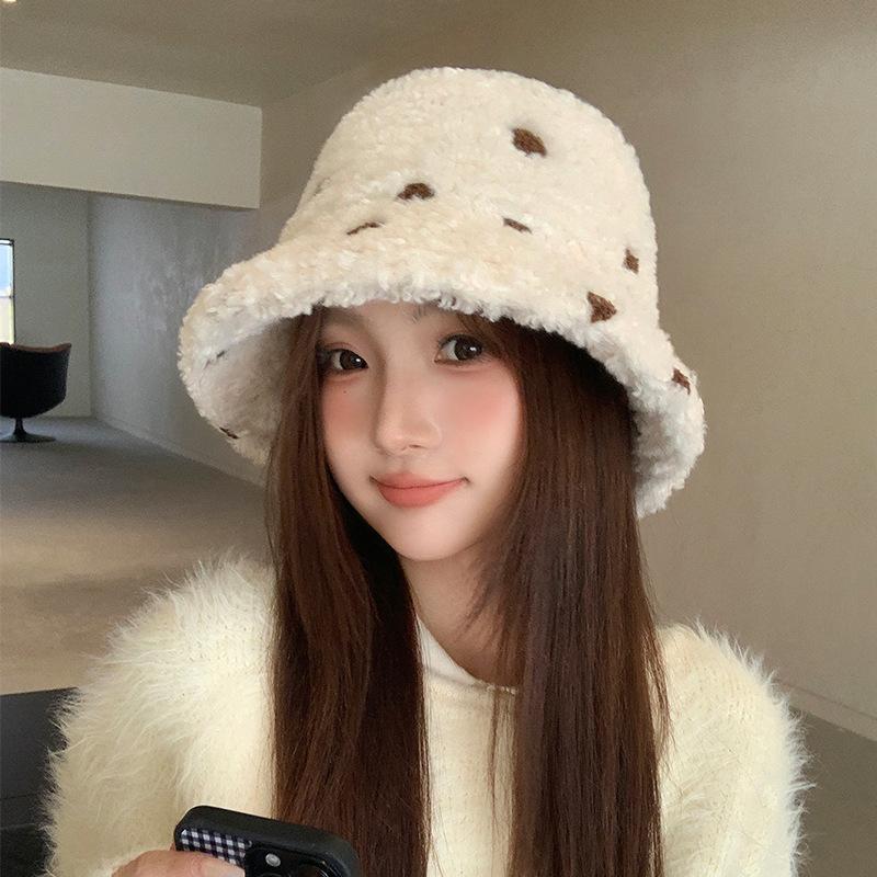 New Lambskin Fisherman Hat for Women Winter Korean Style Fashionable Versatile for Students  Warm Ear Protecting and Face Enhancing Small Basin Hat