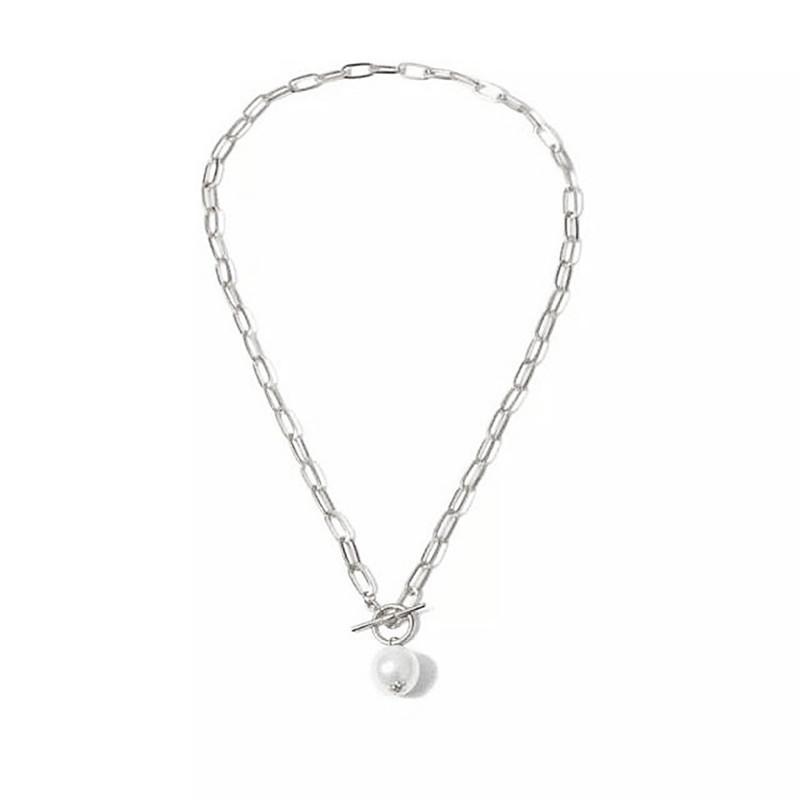 Fashion retro metal chain long sweater chain women, creative OT buckle pearl pendant necklace