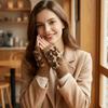 Soft Plush Fingerless Gloves Warm Leopard Print Gloves Vintage Half-Finger Gloves  Women