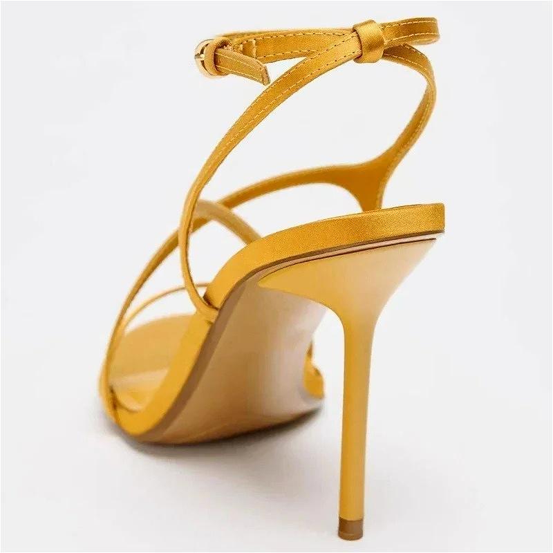 Sandali Eleganti con Tacco Alto in Raso di Lusso da Donna con Cinturino Incrociato e Cinturino Nudo Scarpe con Tacco da Donna Sexy per Banchetto Scarpe da Sera da Donna