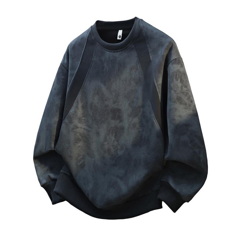 Men's Tie-Dye Crew Neck Sweatshirt - Casual Oversized Raglan Sleeve Pullover with Curved Hem