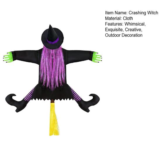 Velká čarodějnice narážející do stromu Halloweenská dekorace venkovní létající čarodějnice narážející do stromu rekvizita pro venkovní dvůr zahradu trávník dekorace přední verandy
