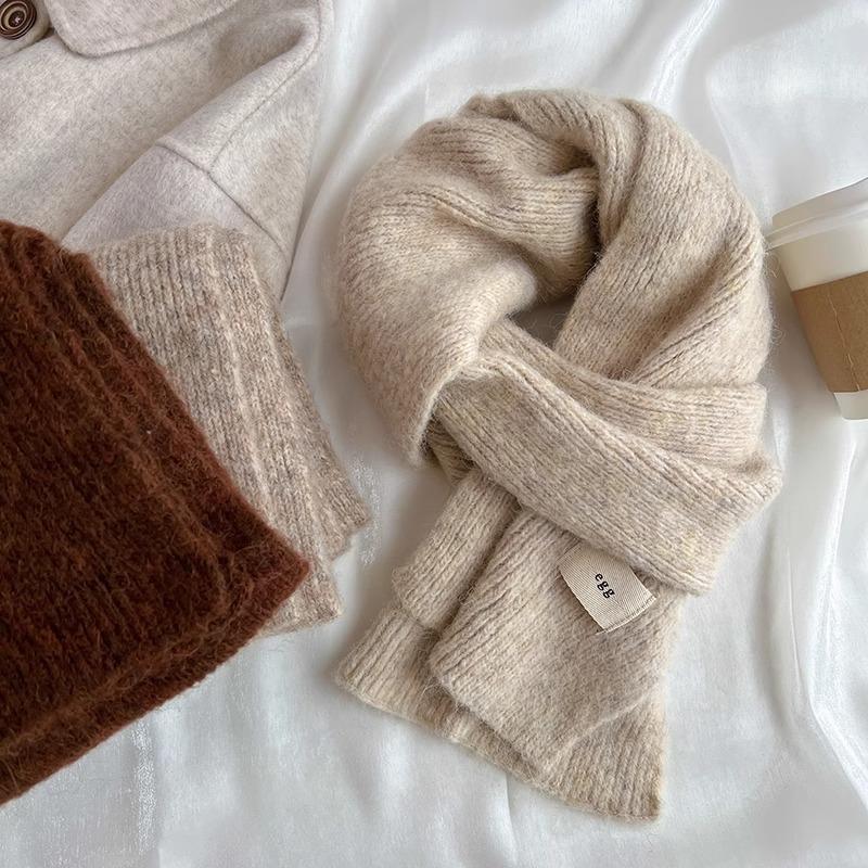 Korean Colorful Solid Mohair Knitted Scarf Women Men Autumn Winter Style Fashionable Soft Warm Thick Knitted Scarves Male Female