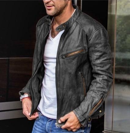 European and American men's clothing autumn and winter men's PU leather jacket men's youth stand-up collar punk men's locomotive leather jacket