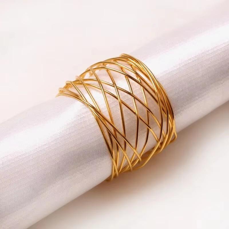 4pcs Metallic Wire Mesh Napkin Table Decor Rings Gold Napkin Holder Wedding Decoration Napkin Buckle Holder for Party Dinner