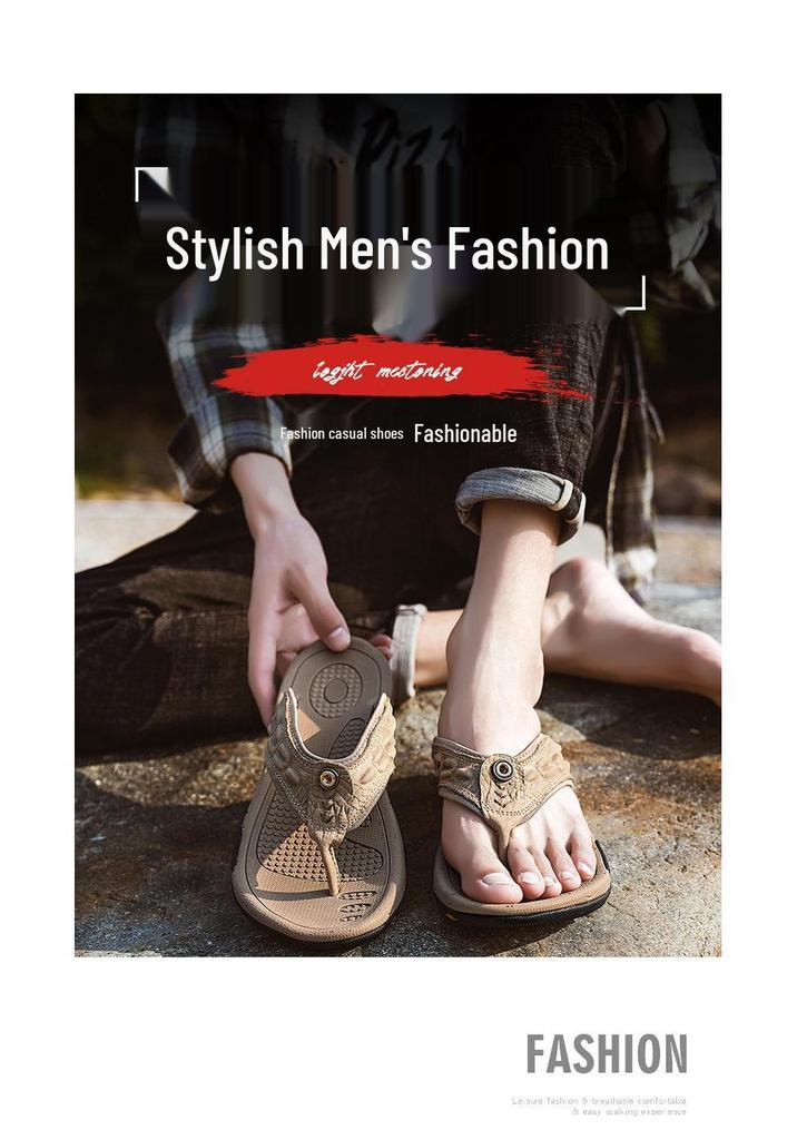 Men's Casual Non-slip Leather Sport Flip-flops for Summer Beach & Outdoor Wear