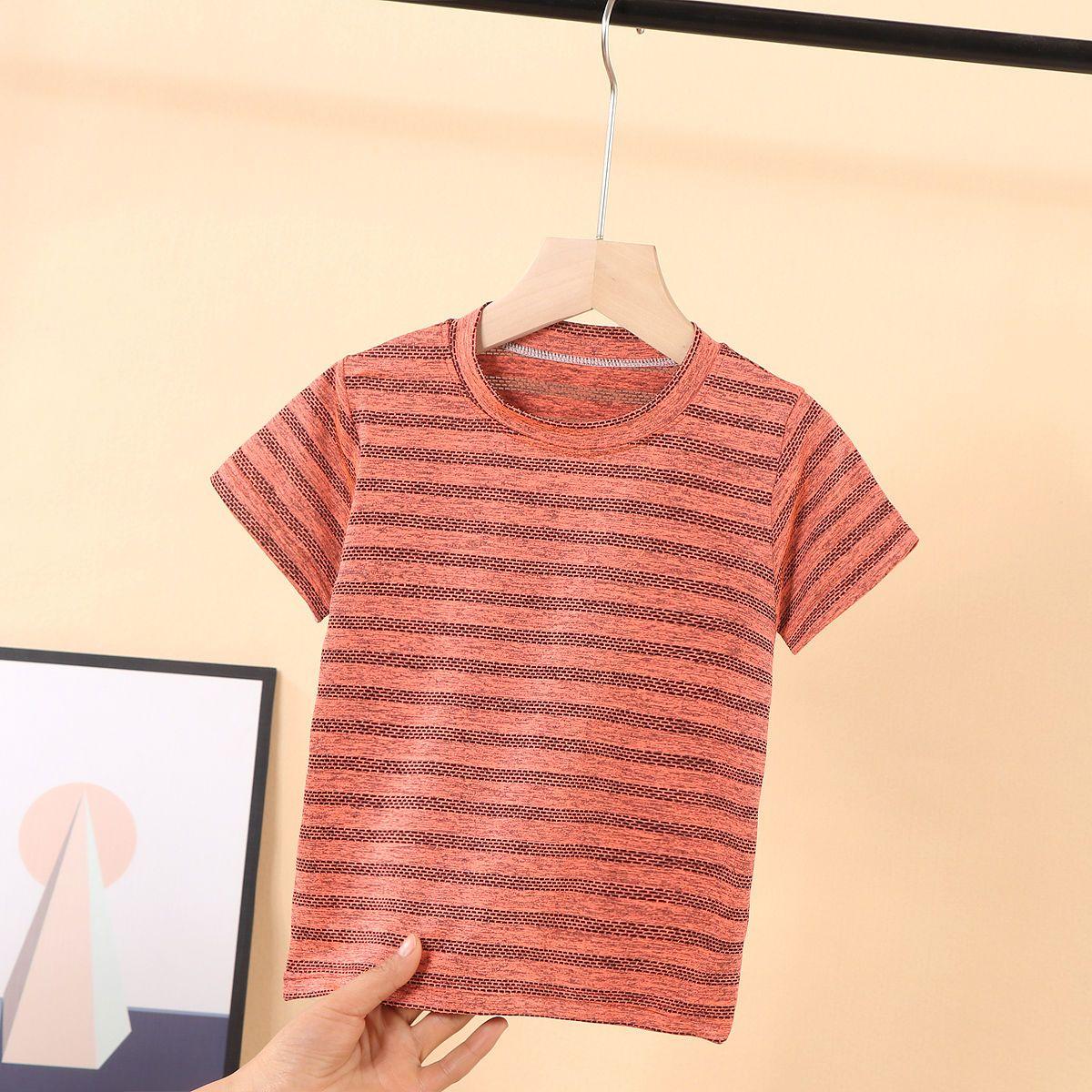 

Летняя детская футболка из тонкого быстросохнущего материала, впитывающая пот, тонкая полосатая футболка с горизонтальной полоской 130 оранжево-красный