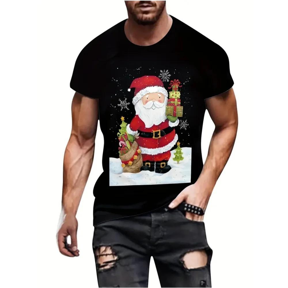 Santa Claus Print Men's T-shirt New Year Party Fashion Clothing Christmas Harajuku Short Sleeved O-neck Top Oversized T-shirt