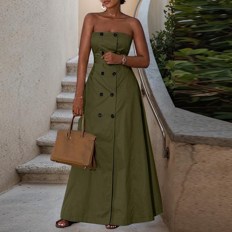 ZANZEA Women Summer Casual Off Shoulder Tube Top Long Dress