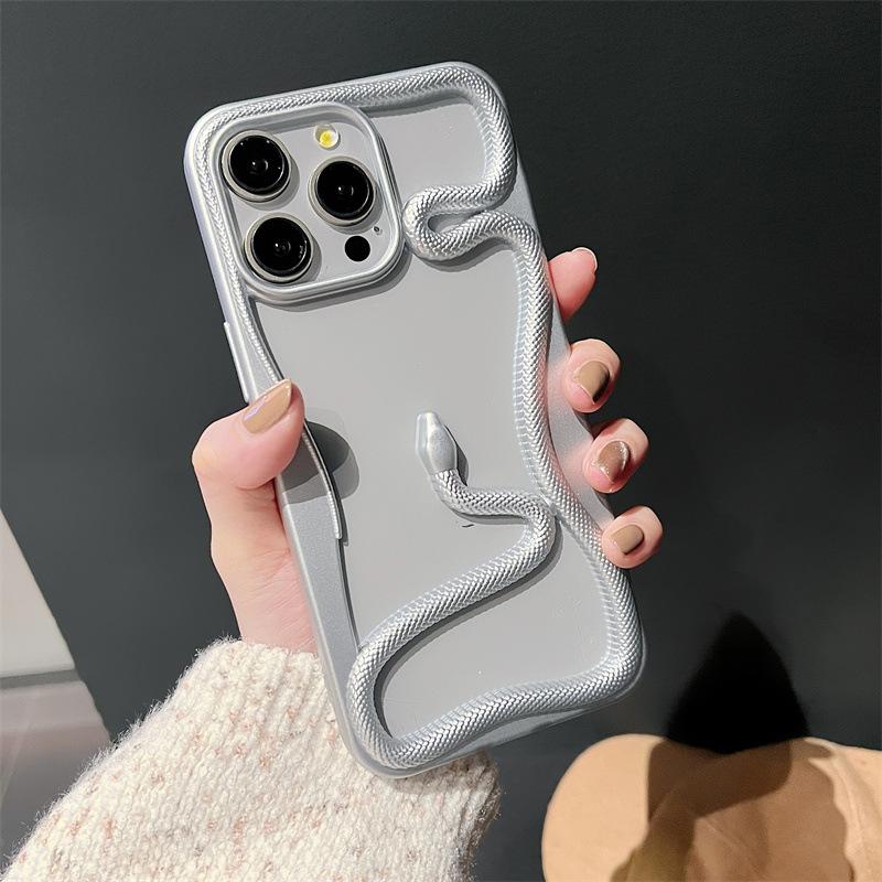 Year of The Snake for Apple 16PROMAX Phone Case Hollowed Out Snake for IPhone 15 Electroplated Protective Case
