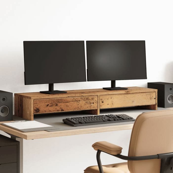 VidaXL Support de moniteur avec tiroirs vieux bois bois d'ingénierie, support d'écran, étagère de moniteur, base de moniteur 854677
