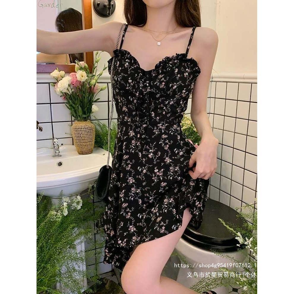 Pure Desire French Floral Suspender Dress, Women's High-end Sense Spring and Summer Temperament, Waist and Thin Word Short Skirt