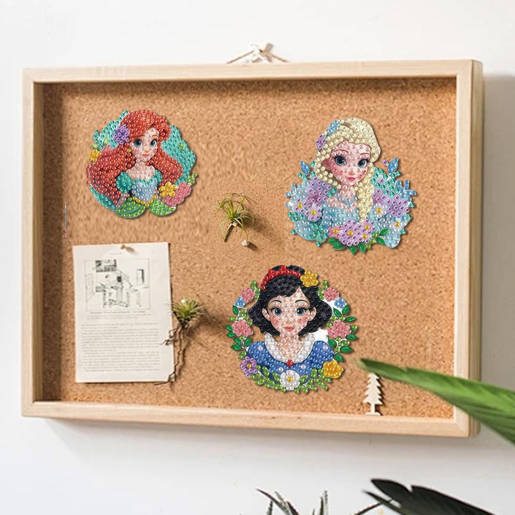DIY Diamond Painting Refrigerator Magnets, Disney Princess Theme, Cross-stitch Round Diamond Handicraft Home Decoration Gift