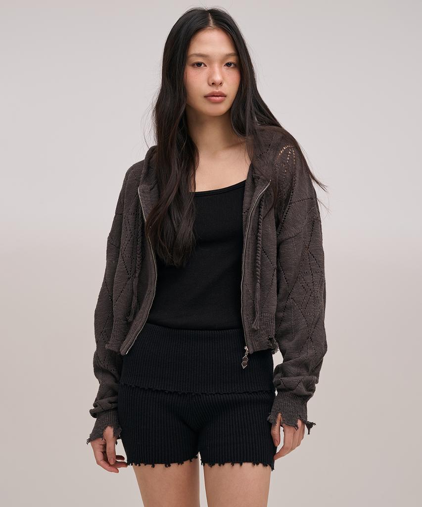 Jolieenvol Slub Knit Hood Zip-Up (Charcoal)