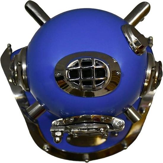 45.72 Cm Nautical Mark V Divers Diving Helmet Blue Handmade Marine Divers Solid Steel, Brass Scuba Diving Helmet Gift