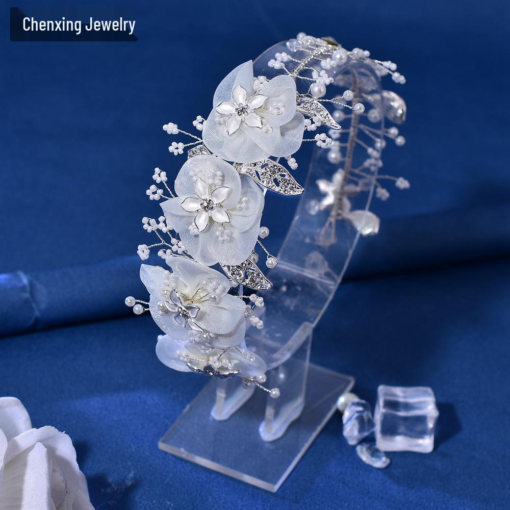 Chenxing Minimalist Bridal Pearl & Alloy Flower Headband CP274