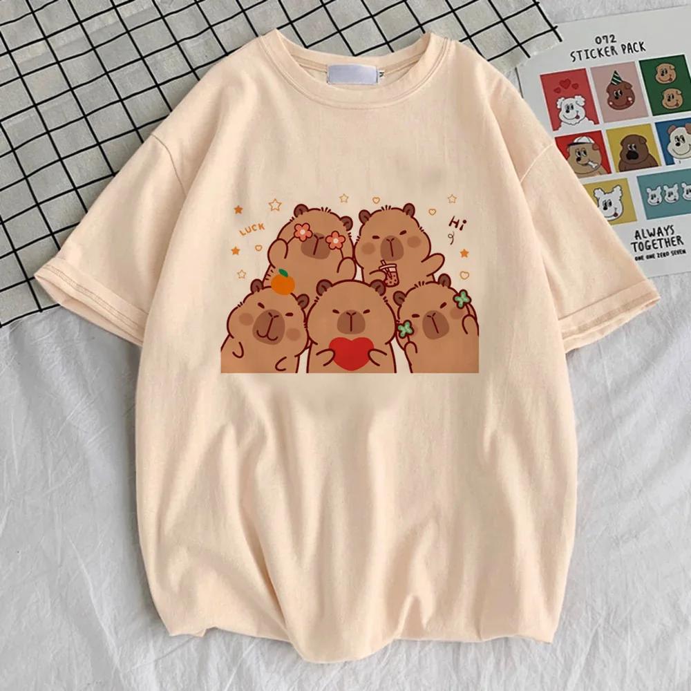 Capybara Kapibara Women's Fashion Kawaii Clothes T-shirt Soft Round Neck Short Sleeve Cute Top Pattern Clothing