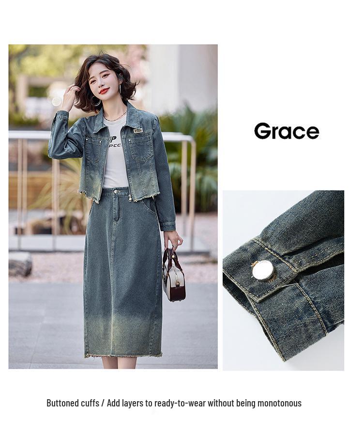 Trendy 2025 Spring Denim Jacket & Skirt Set - LU8928