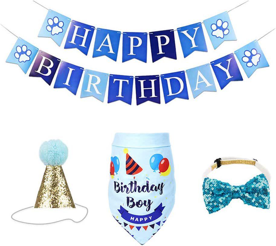 Pet Birthday Party Set: Dog Bandana, Banner & Hat