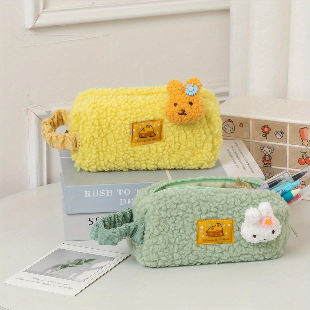 Quilted Pencil Pouch Plush Pencil Case Fluffy Pen Bag Gadget Pouch Box Makeup Cosmetic Bag