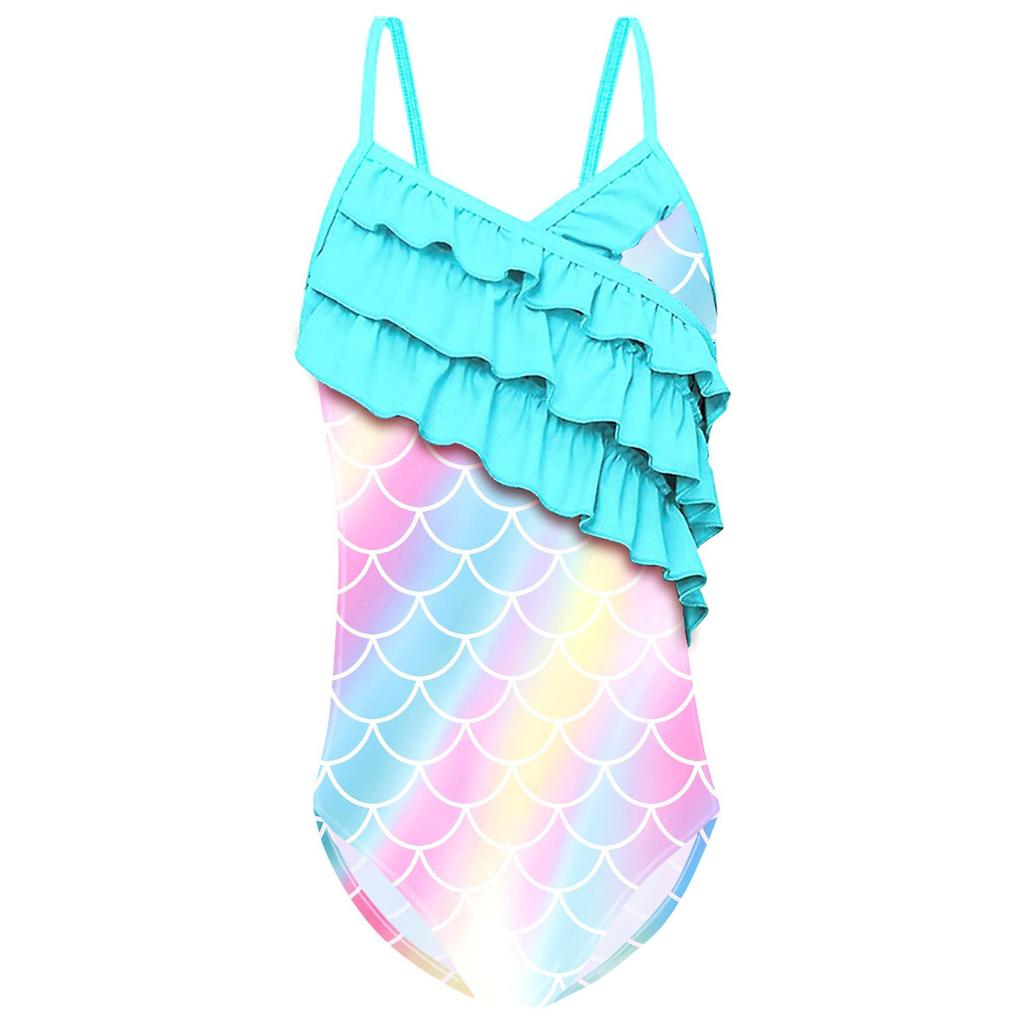 Cross-border Children's Mermaid One-piece Swimsuit Girls' Summer New Girls' Small, Medium and Older Children's Beach Sunscreen Swimsuit