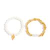 Salircon 2Pcs/Set Exquisite Imitation Pearl Chain Heart Pendant Bracelet Women Vintage Elastic Rope Chain Bangle Jewelry Gift