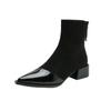 Damenschuhe Hohe Qualität Moderne Damenstiefel Prägnante Stiefeletten Damen Nähen Spitzzehen Mittelhoch Absatz Reißverschluss hinten Schuhe Damen