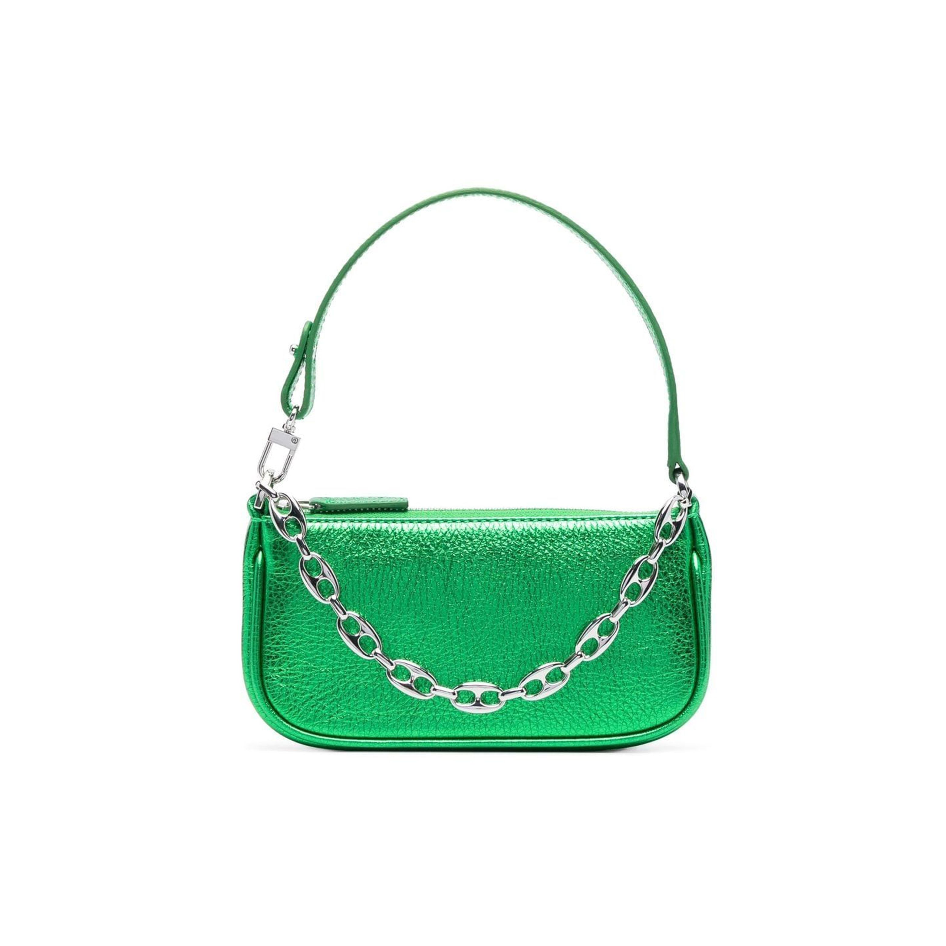 

By Far Rachael Hardware Chain Shoulder Strap Zipper Closure Leather Mini Shoulder Bag Women handbags Green 22FWMIRACNMEGSMA Basic Set (Bag+Dust Bag)