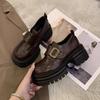 2025 Frühling Britischer Stil Schwarze Loafer mit klobigem Absatz für Damen - Leder-Schuhe zur Größensteigerung