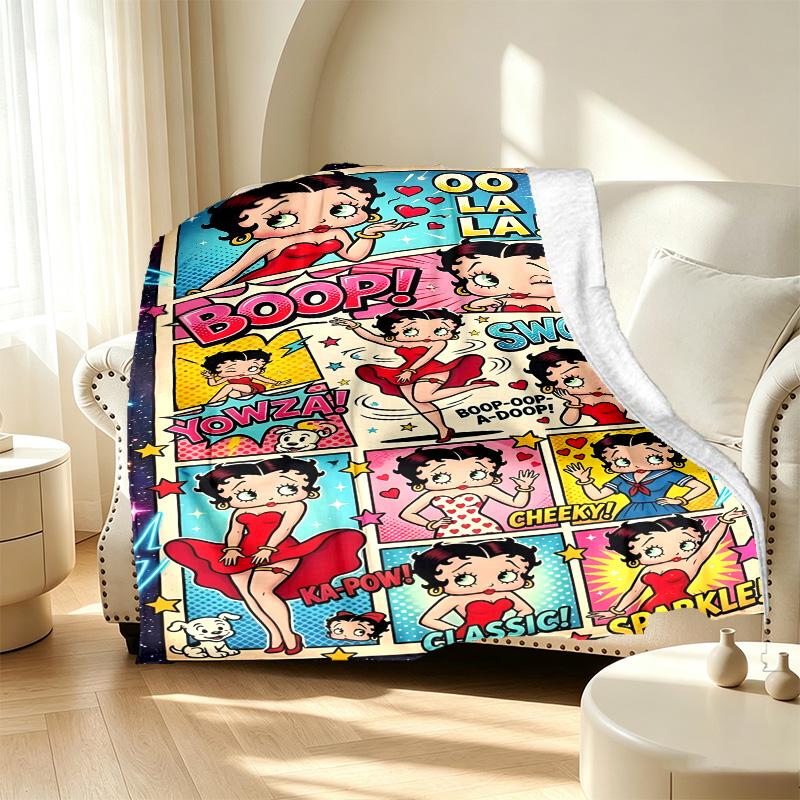 Betty Boop Pattern Blanket for Home Decoration, Bed, Sofa, Car Travel, Camping, Suitable for All Seasons, Birthday Christmas Gift