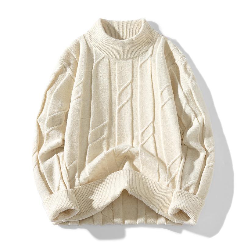 Classic Cable Round Neck Sweater for Men Knitted Sweater for Men Round Neck Pleated Geometric Pattern Sweater for Men