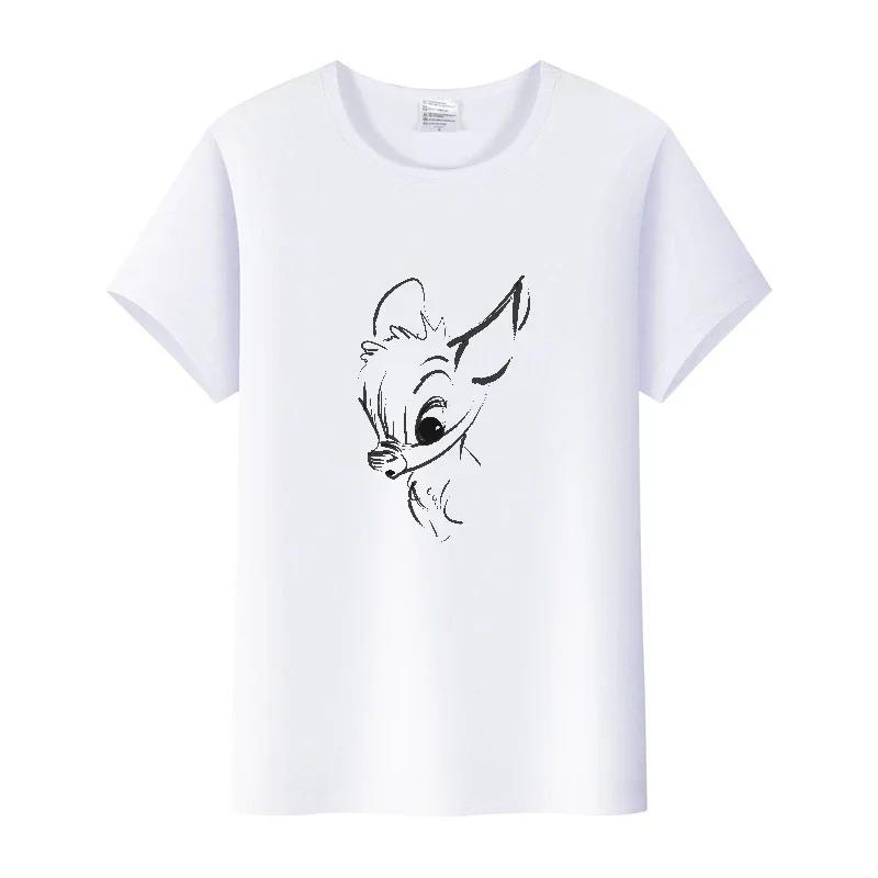 Vintage Plus Size Clothes Y2K Tshirt Kawaii Tops Cartoon Bambi Graphic T-shirt Summer Blouses White Tees Unisex