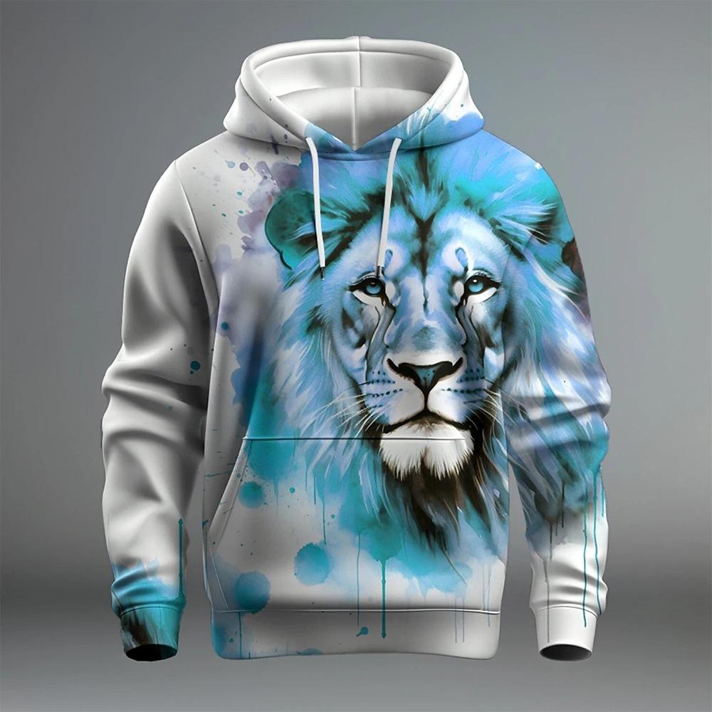 Animal Lion Pattern 3D Printed Men's Hoodie Spring and Autumn Casual Long Sleeve Hoodie Street Loose Sweatshirts Men's Tops