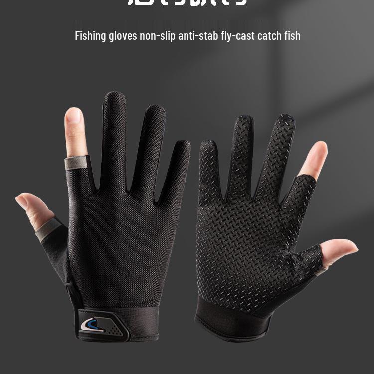 Summer Thin Non-Slip Anti-Stab Fishing Gloves with Exposed Two Fingers for Lure, Casting, Baiting, and Sea Fishing