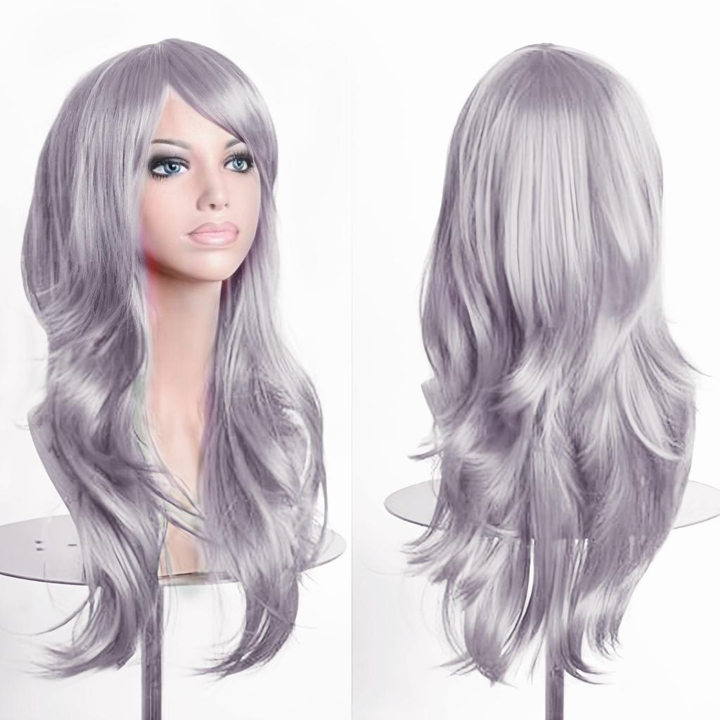 Soowee 70cm Lange Synthetische Perücken Rosa Lila Cosplay-Perücke Gewellt Halloween-Kostümhaar Kunsthaar für Damen