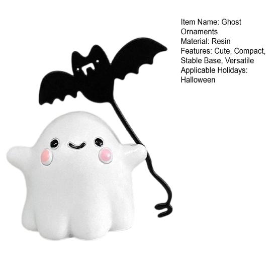Cute Resin Ghost Statue Walking Dog Figurine, Holding Bat Balloon Statue, Spooky Halloween Children Room Desktop Decor Decor, Mini Stable Base