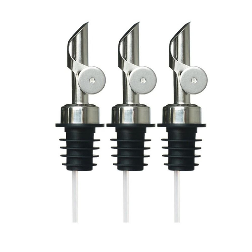 

3pcs Stainless Steel Weighted Spout Pourer Flip Top Drink Wine Stopper Cafe Equipment 3pcs silver