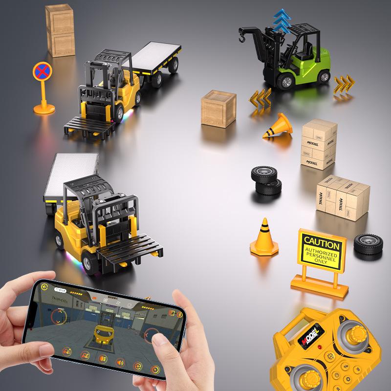 1 Set 2.4GHz Mini Remote Control Forklift Car Model Toy 1/64 Alloy RC Forklift True Lift-down-rotate With Rear Cargo