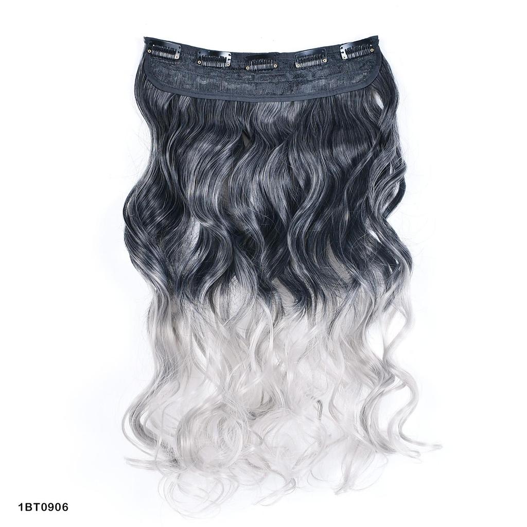 Clip In Hair Extensions For Women One Piece 5Clips Straight&Wavy Hair Black Gray Ombre Color Cosplay Hairpieces