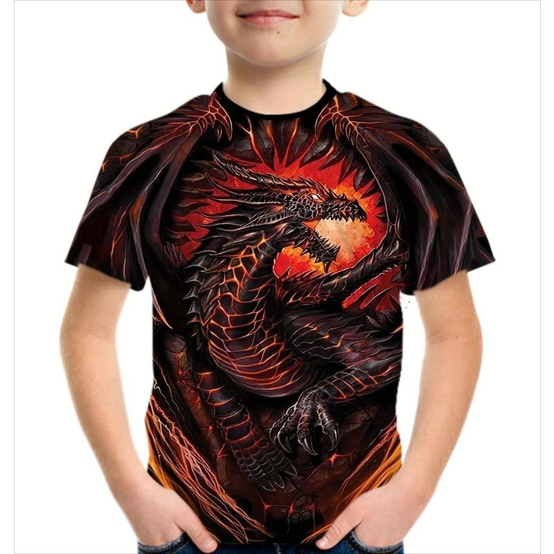 

Fashion Short Sleeve Printed Casual Top Loose Crew Neck T-Shirts Boys 160