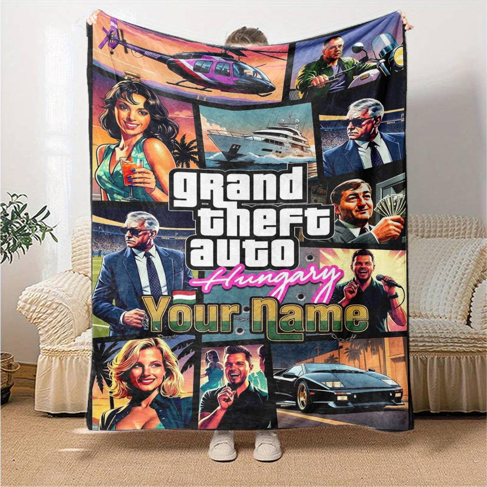 Name Custom GTA Game Print Flannel Blanket High Quality Warm Comfortable Cover for All Seasons Perfect for Gifts Home Decor
