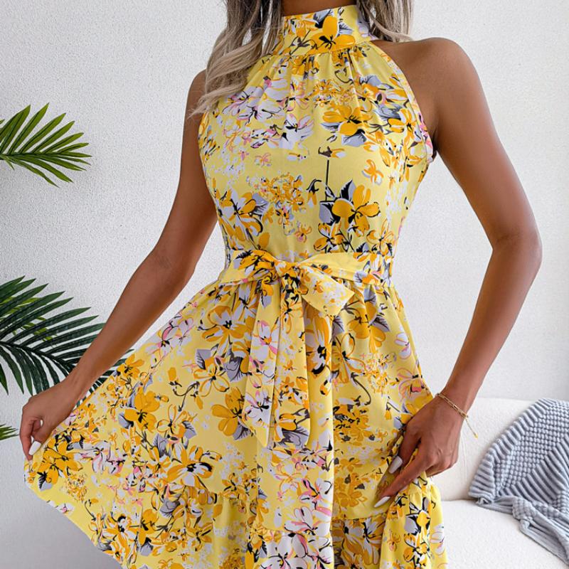

Женское летнее праздничное платье, женские пляжные платья в стиле бохо, свободные короткие солнцезащитные платья с цветочными оборками 2XL жёлтый