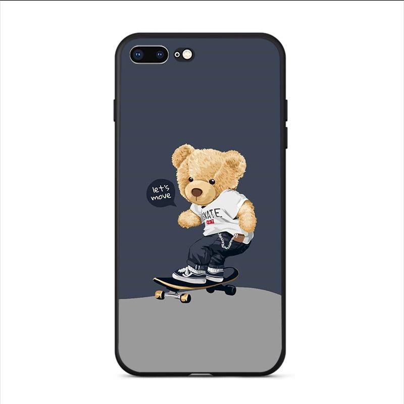 Cute Cartoon Bear Phone Case For Iphone 12 Mini 13 11 Pro Max SE 2020 XS X XR Hard Mobile Shell 7 6S 8 Plus 5 Funny Unique Cover