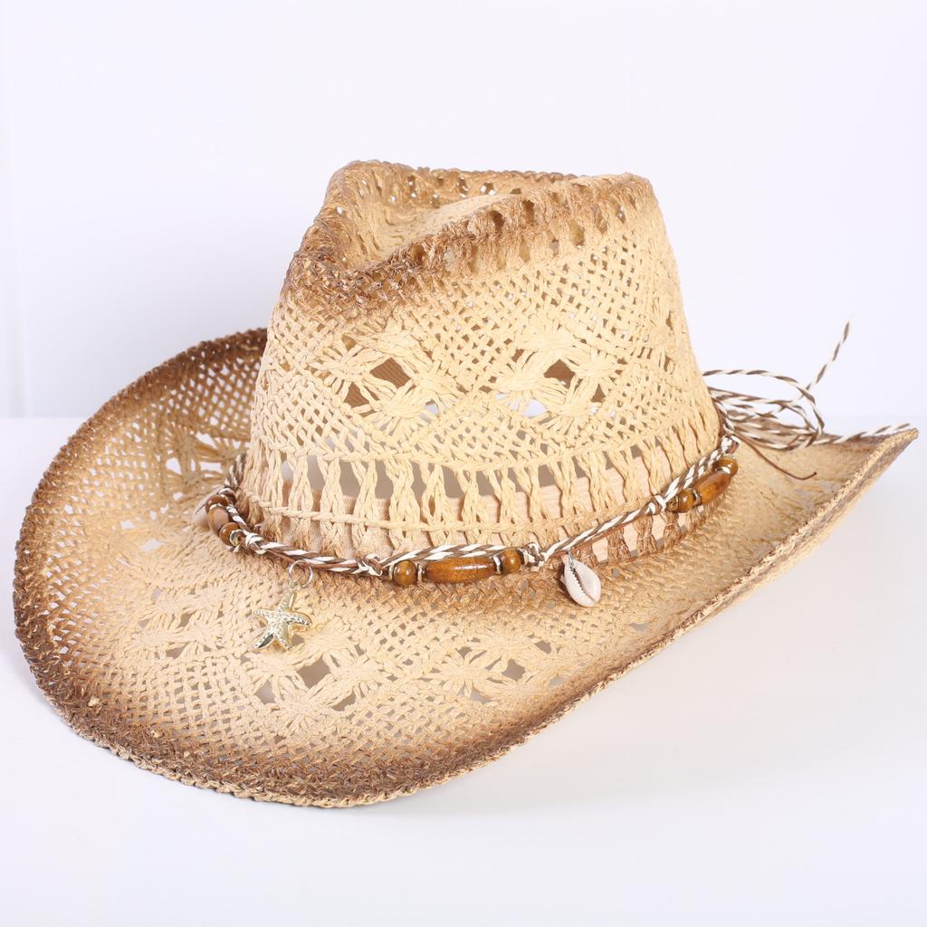 Popular European and American Classic Hollow Western Cowboy Hat Men's and Women's Fashion Vacation Breathable Sunshade Straw Hat
