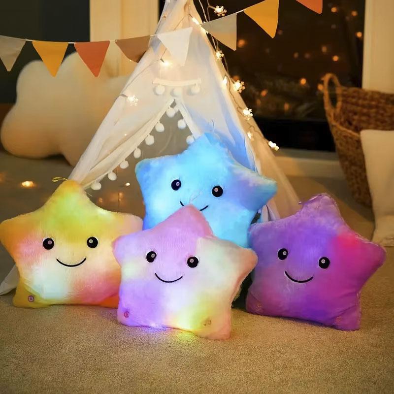 23Cm Creative Twinkle Star Shaped Plush Pillow Led Night Light Glowing Cushions Plush Stuffed Toys Gifts For Kids Decoration