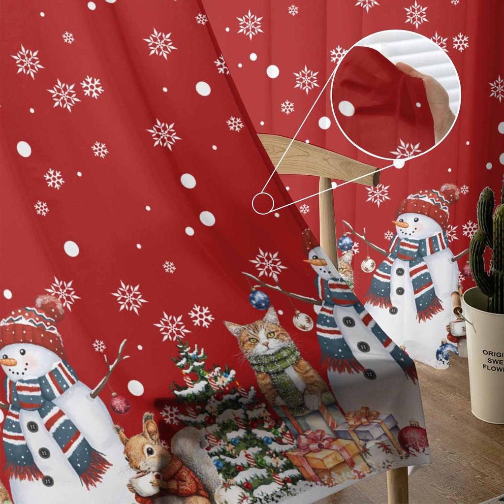 Christmas Tree Snowman Cat Squirrel Snowflake Ball Red Sheer Curtains Room Decor Window Curtain Kitchen Tulle Voile Curtains
