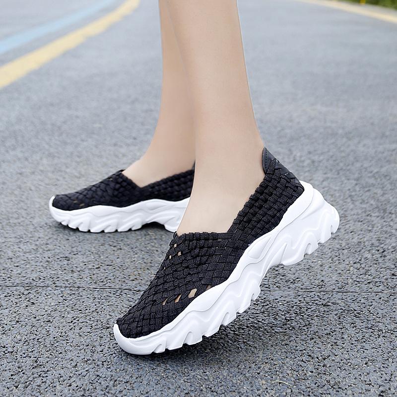Summer Moccasin Pink Beach Walking Shoes Women Multicolor Casual Weave Slip on Braided Elevator Sneakers Plus Size