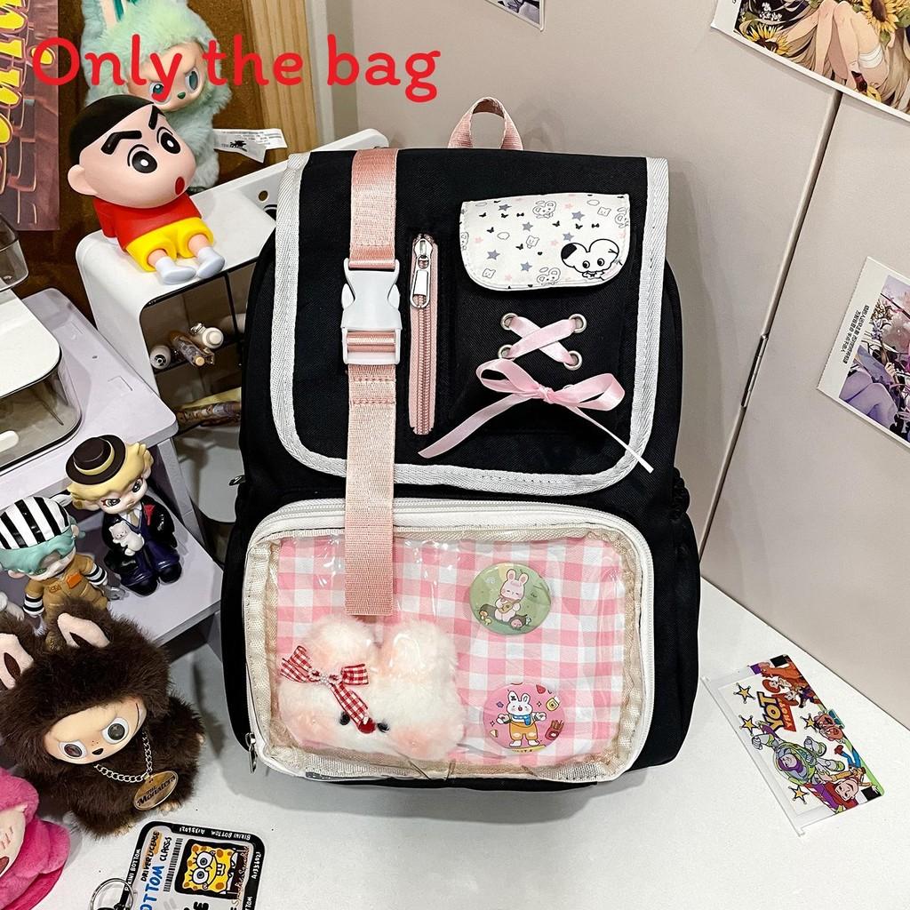 Designed Backpack Minimally With Grid Print And Bow Decoration For Daily