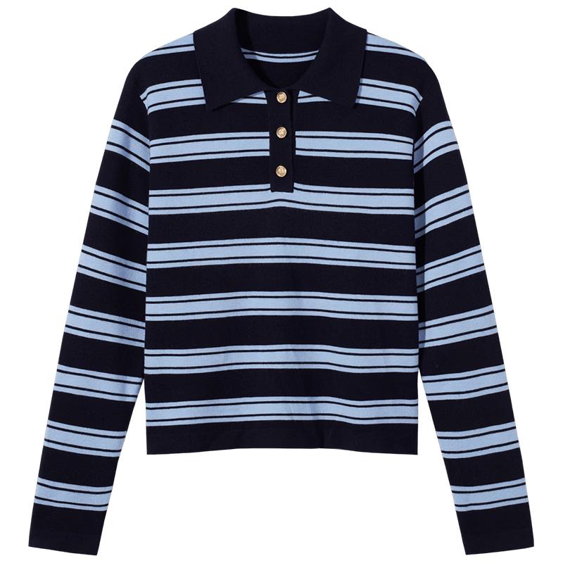 Hotwind Women s Striped Polo Neck Knitted Sweater L
