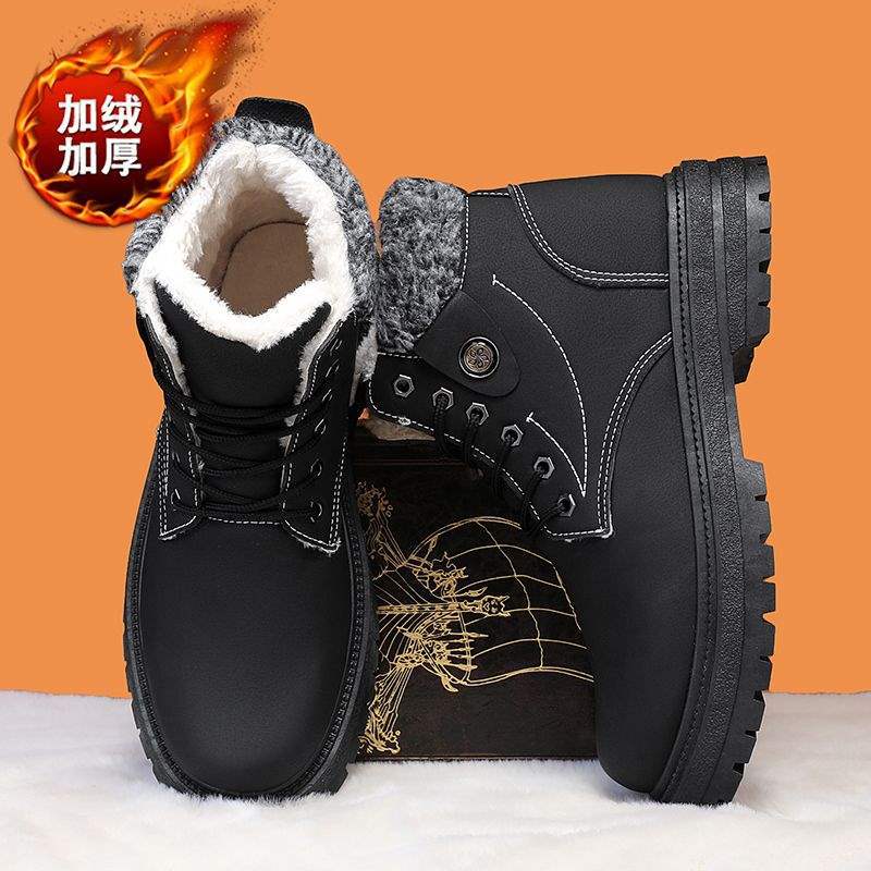 Winter Schneestiefel Herren Fleece Verdickt Thermische Martin Stiefel Herren Casual Kurze Stiefel High Top Wasserdicht Nordost Baumwollschuhe